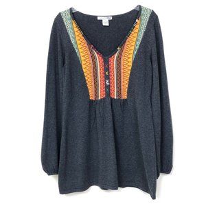RXB Gray V-Neck Sweater w/ Decorative Front